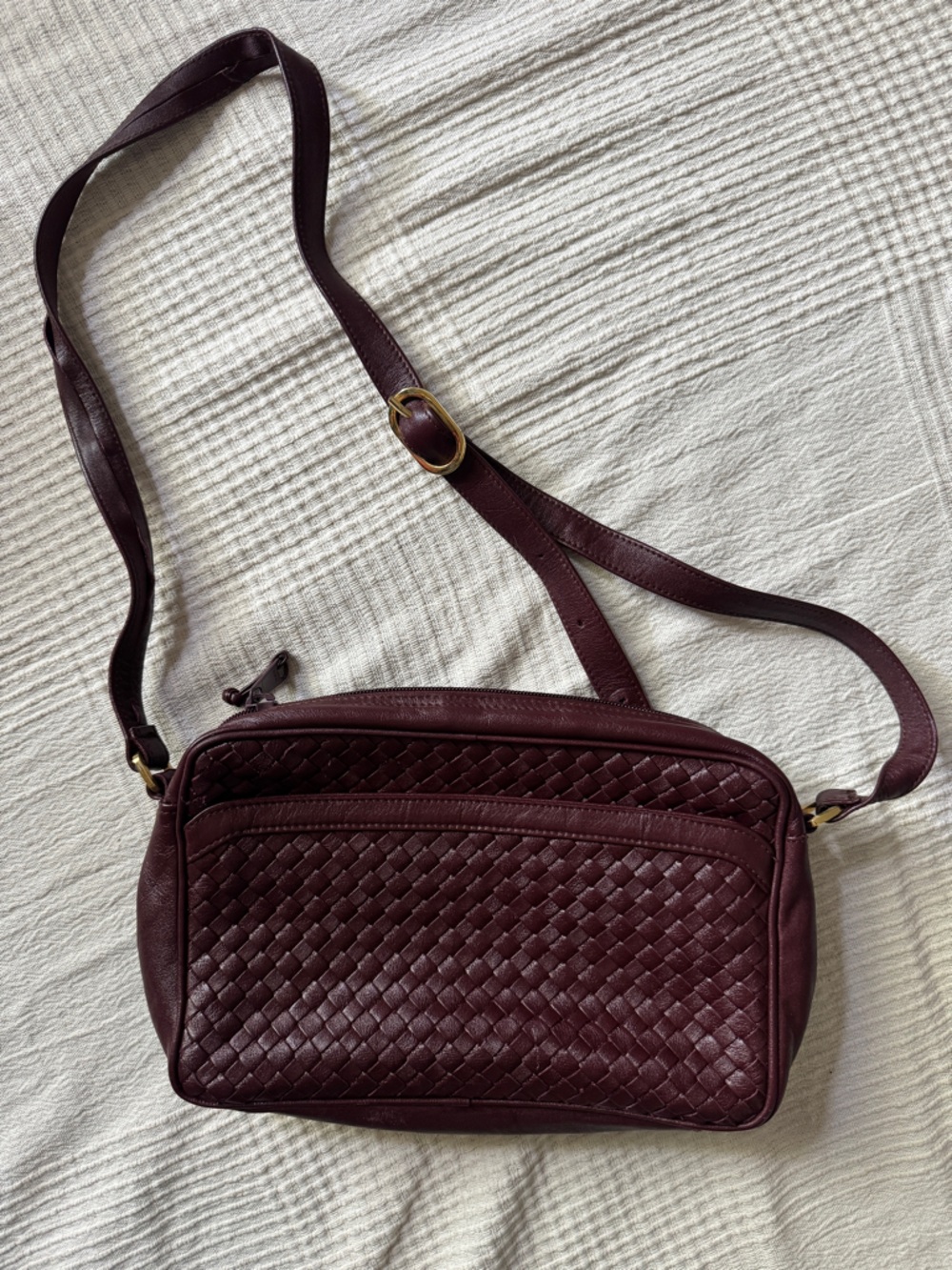 Ganson Vintage Burgundy Brown Woven Leather Crossbody Bag